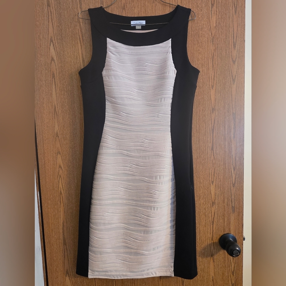 Calvin Klein Black and Cream Midi Dress
